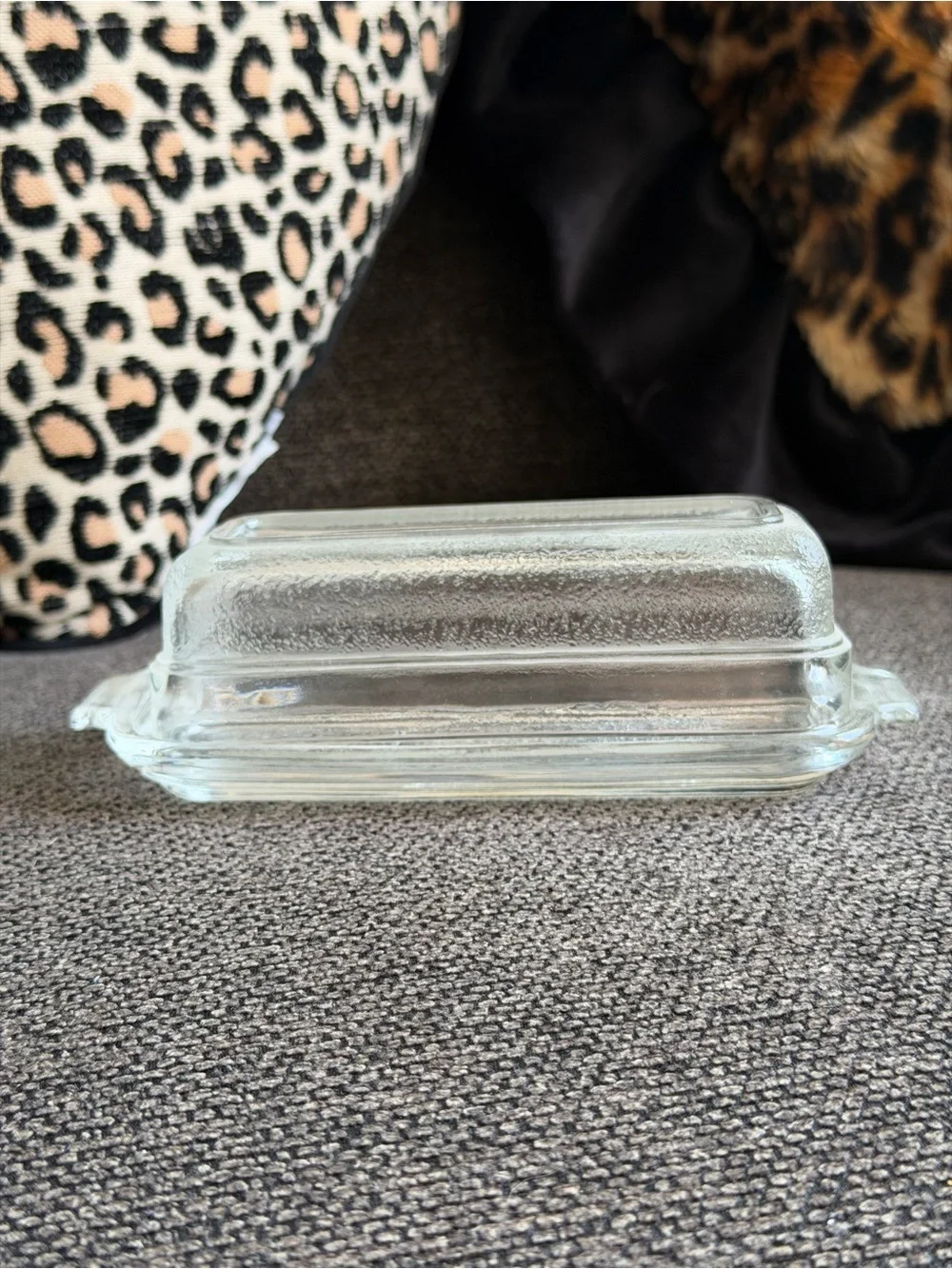 Small sized glass covered butter dish